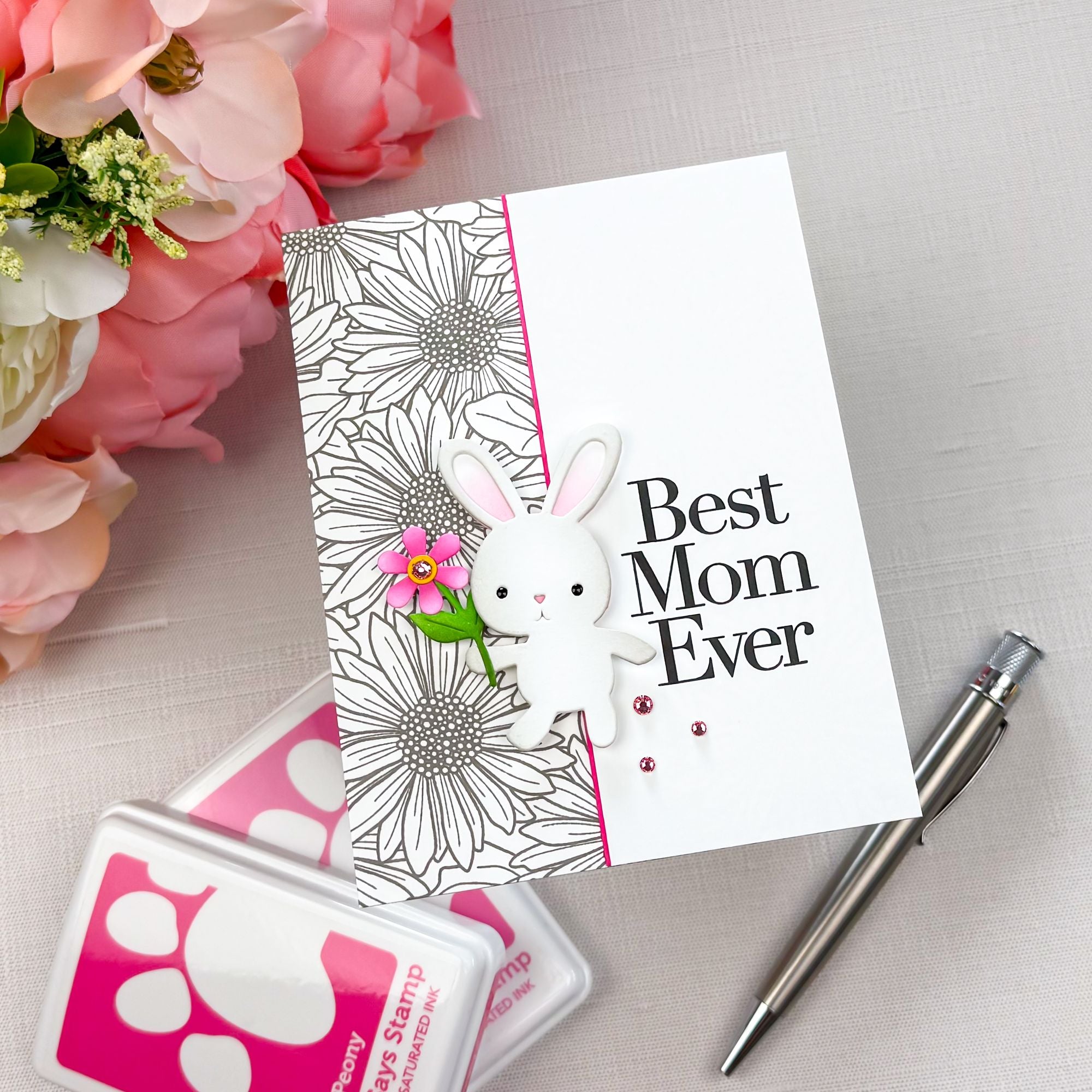 Simon Says Stamp Flower Bunny Wafer Dies s1121 In My Heart Best Mom Ever Card 