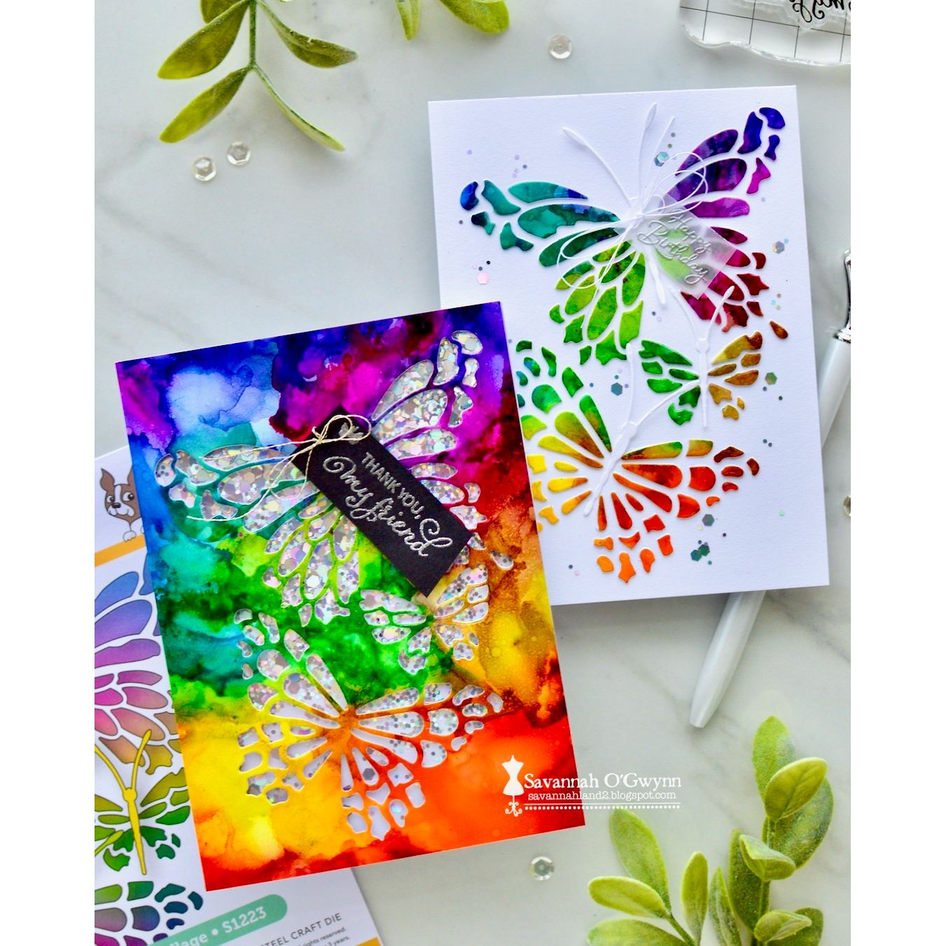Simon Says Stamp Flying Butterfly Collage Wafer Dies s1223 Stamptember Savannah O'Gwynn Rainbow Inking Cards