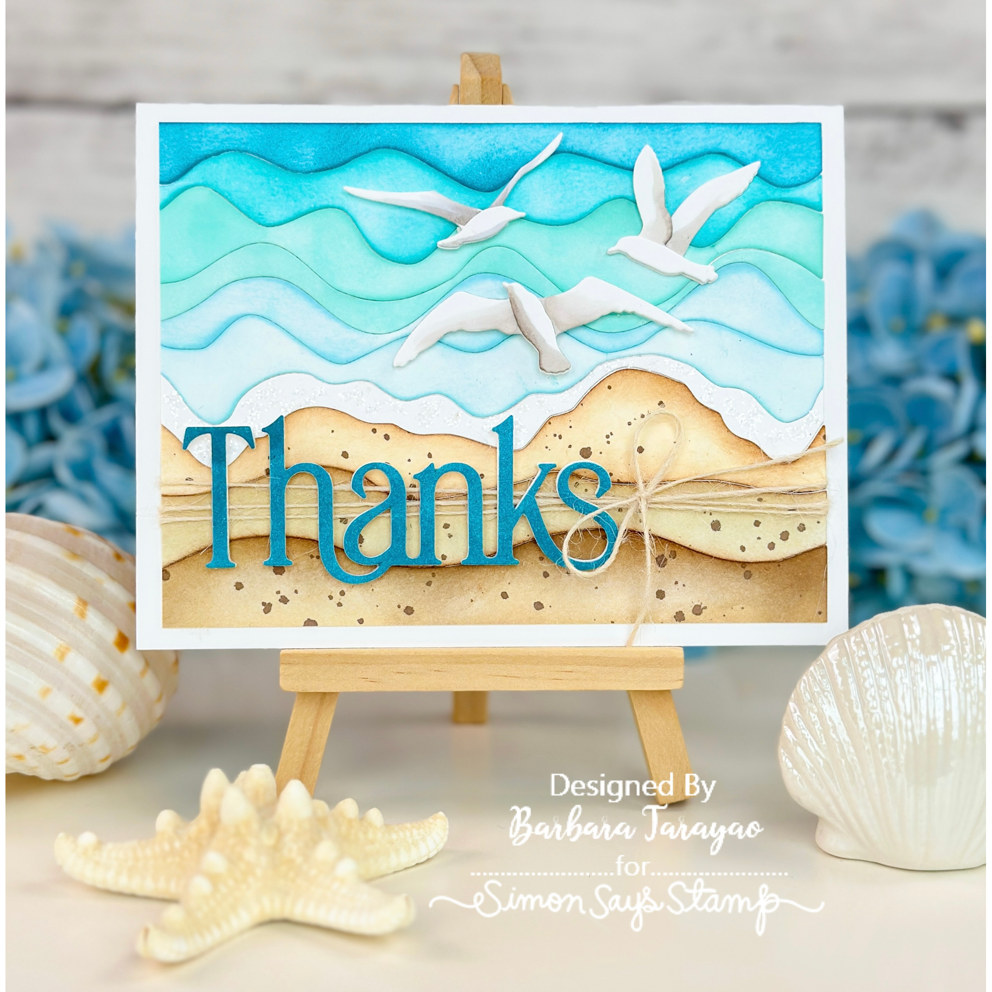 Simon Says Stamp Flying Gulls Seagulls Wafer Dies s1168 Shine On Barbara Tarayao Serene Ocean Thanks Card | color-code:ALT03