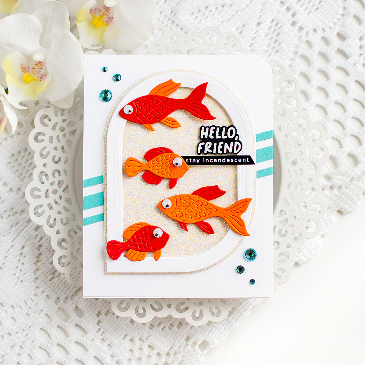 Simon Says Stamp Fun Fish Wafer Dies s1170 Shine On Goldfish Friend Card Heather Hoffman