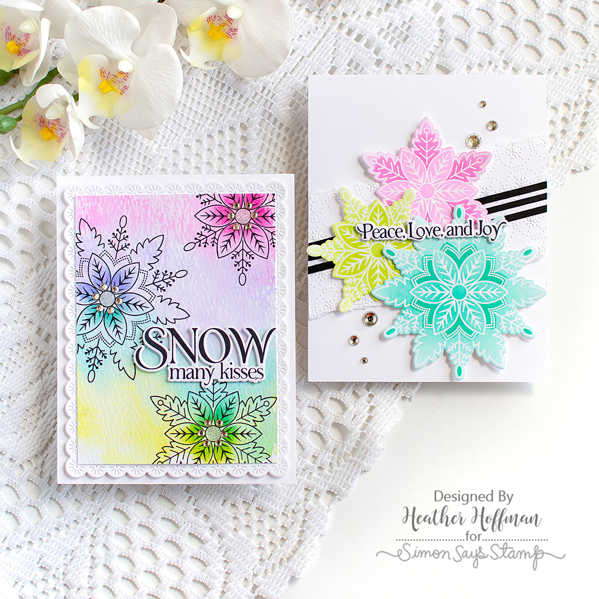 Simon Says Stamp Gina K Designs Christmas Star Flakes in July Stamps Dies Stencils Embossing Folder and Ink Heather Hoffman Bright Snowflakes Holiday Cards | color-code:ALT08