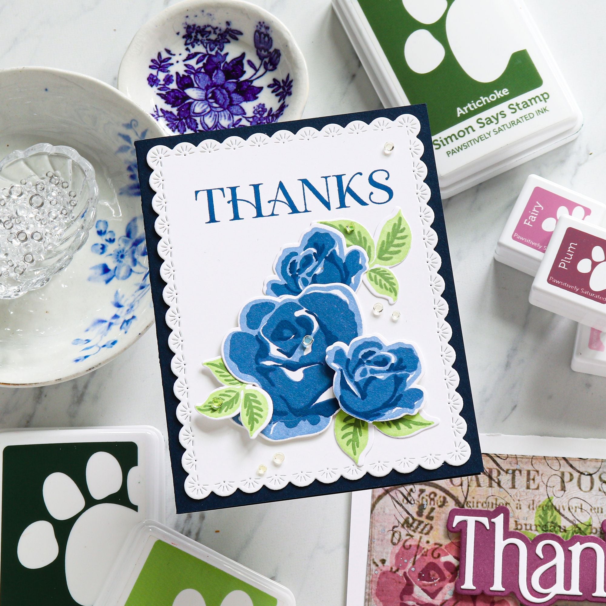 Simon Says Stamp Heirloom Roses Wafer Dies 1615sdc Always There Blue Rose Thanks Card Ann-Marie Trapani