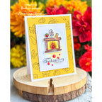 Simon Says Stamp Homespun Thanksgiving Wafer Dies 1811sdc Thanksgiving Card with fireplace Barbara Tarayao warm gold and orange