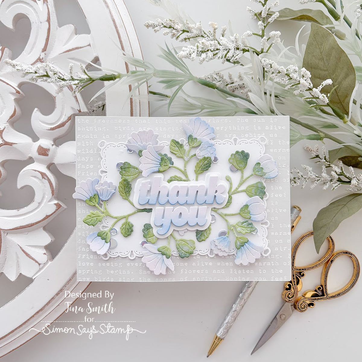 Simon Says Stamp Honeybell Floral Wafer Dies s1141 In My Heart Thank You Card | color-code:ALT02