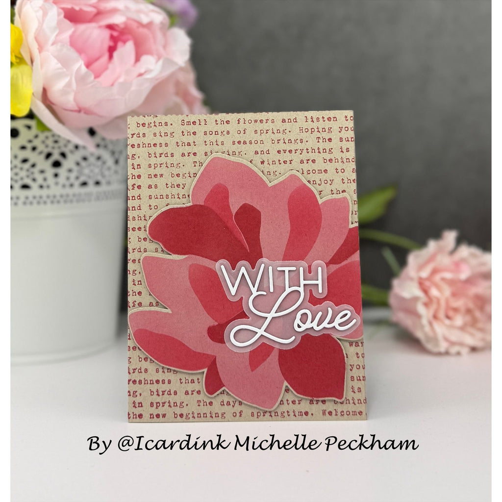 Simon Says Stamp Impressionistic Flower Wafer Dies 1582mdc In My Heart Red and Kraft With Love Card