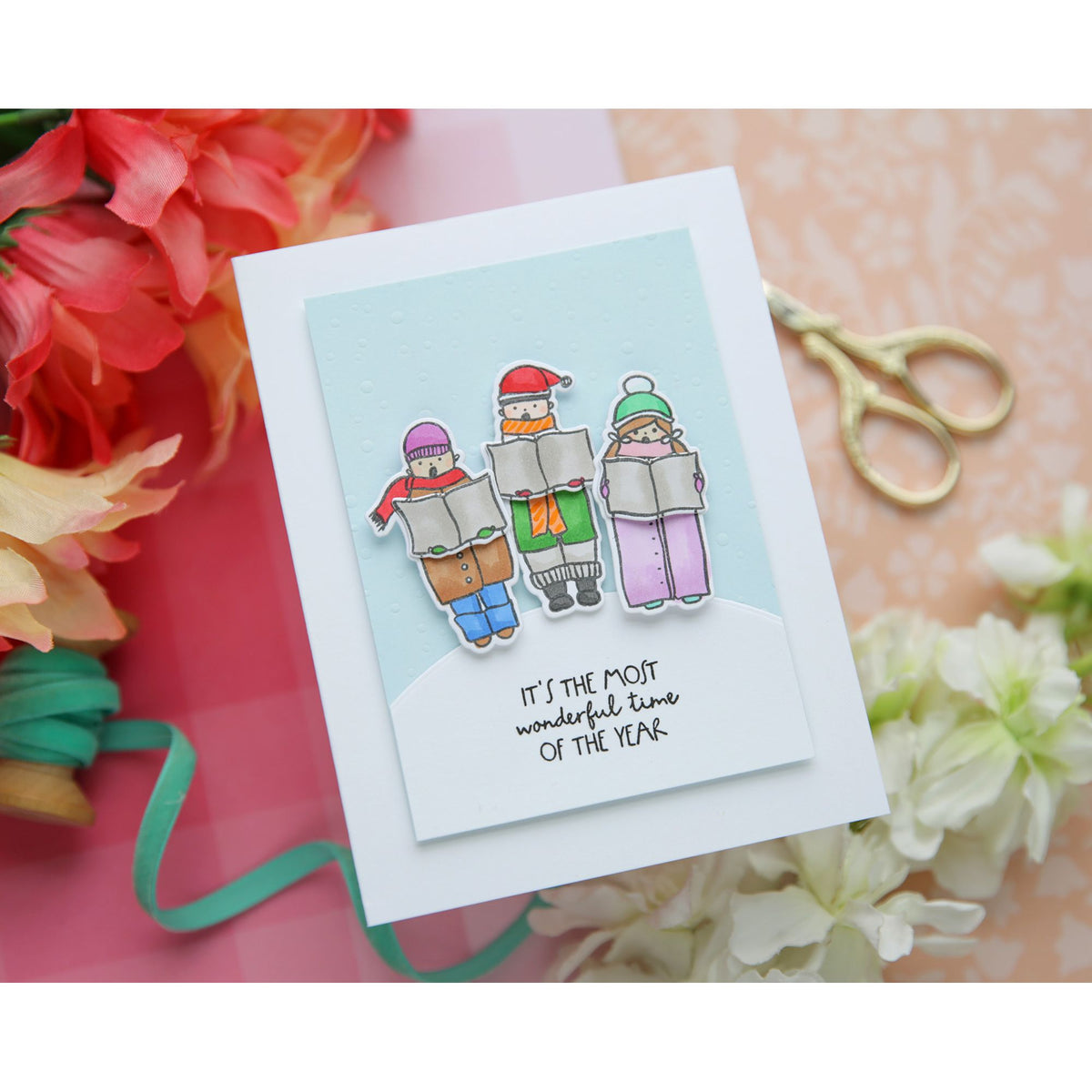 Simon Says Stamp Jolly Season Accessories Wafer Dies 1836sdc Laura Bassen Trio of Carolers Holiday Card