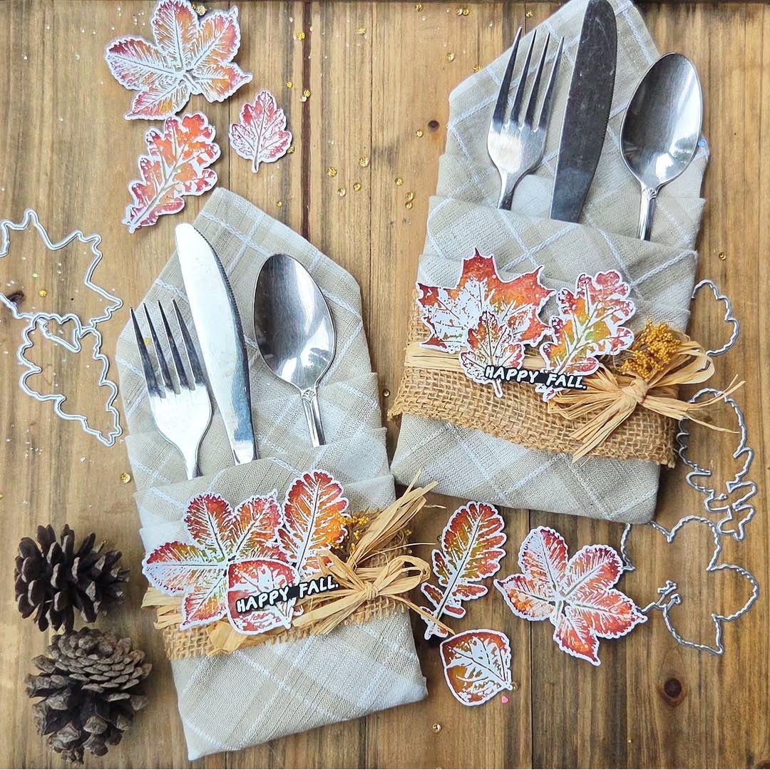 Simon Says Stamp Leaf Prints 2 Wafer Dies 450sss Kulbir Kirkland Handmade Table Setting for Thanksgiving
