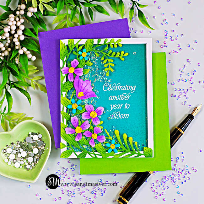 Simon Says Stamp Leafdance Flowers and Frame Wafer Dies s1129 Every Happiness Sandi MacIver Floral Birthday Shaker Card | color-code:ALT08