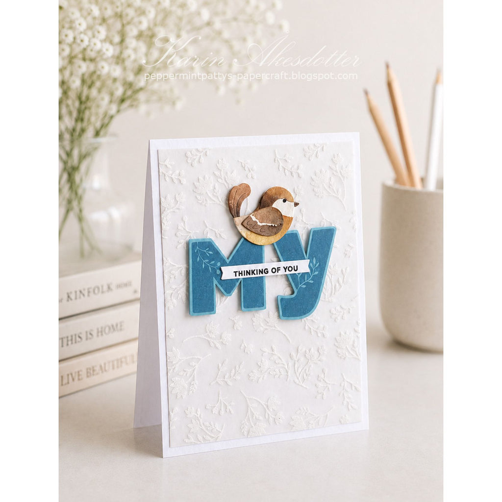 Simon Says Stamp Lettered Many Thanks Wafer Dies 1595sdc Shine On Thinking of You Card with Bird Karin Åkesdotter