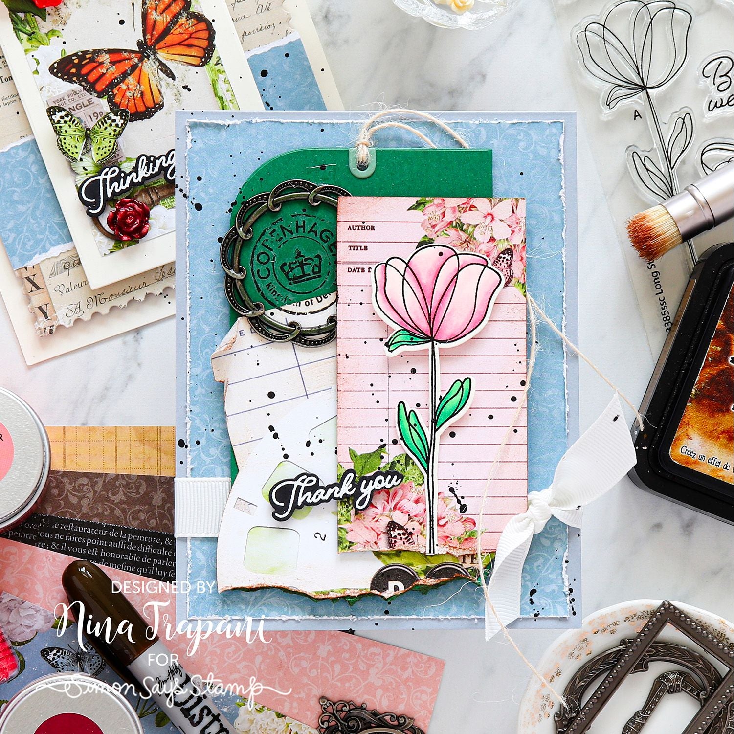 Simon Says Stamp Long Stem Florals Wafer Dies 1591sdc Thank You Card Nina-Marie Trapani