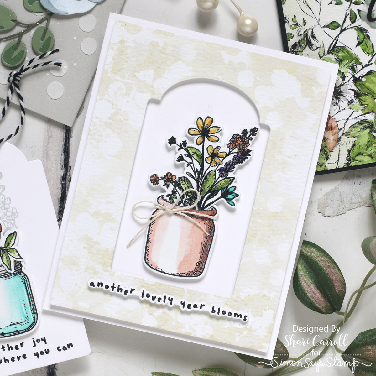 Simon Says Stamp Made to Flourish Wafer Dies 1738sdc Shari Carroll Arched Floral Birthday Card