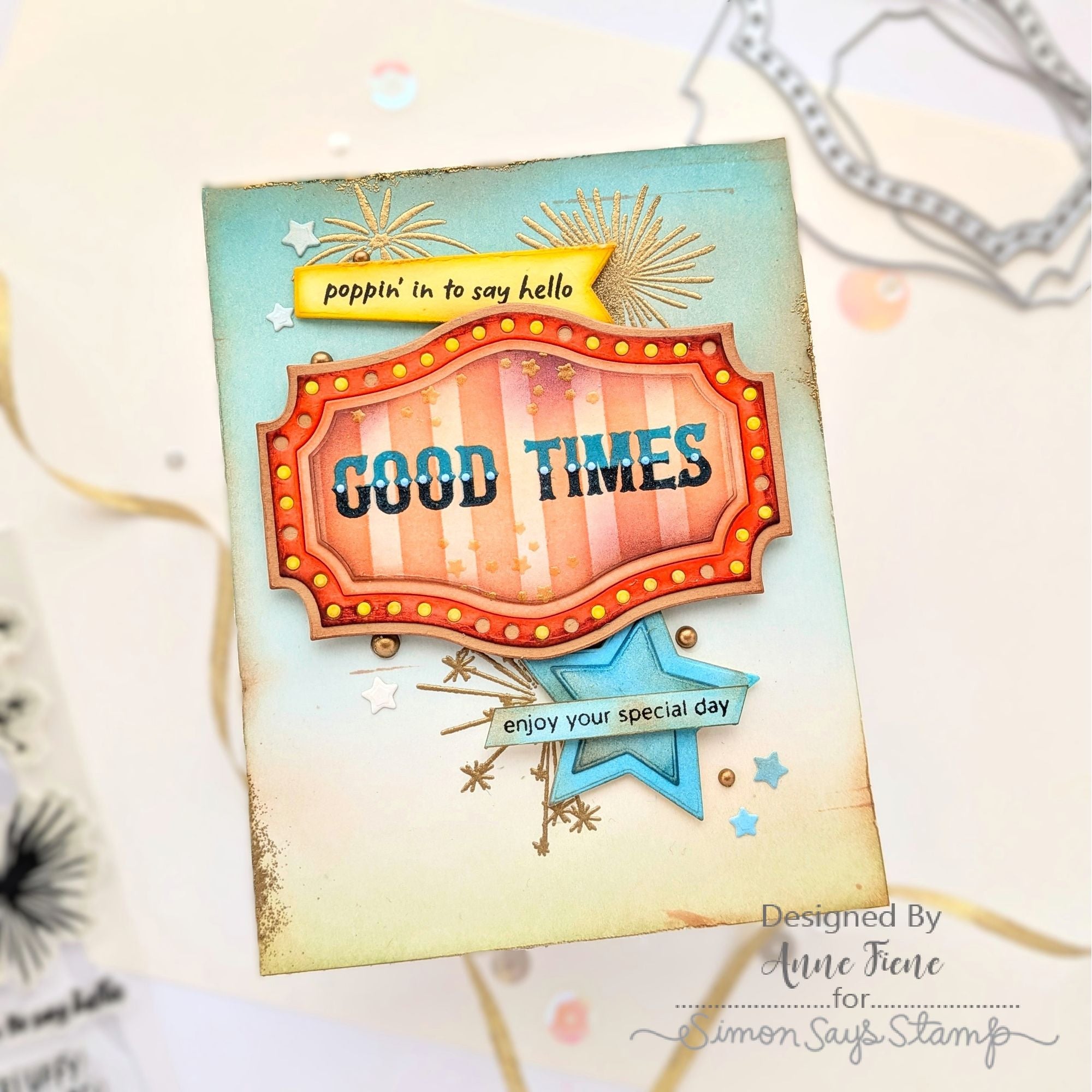 Simon Says Stamp Marquee Sign Wafer Dies 1695sd Good Times Card Anne Fiene