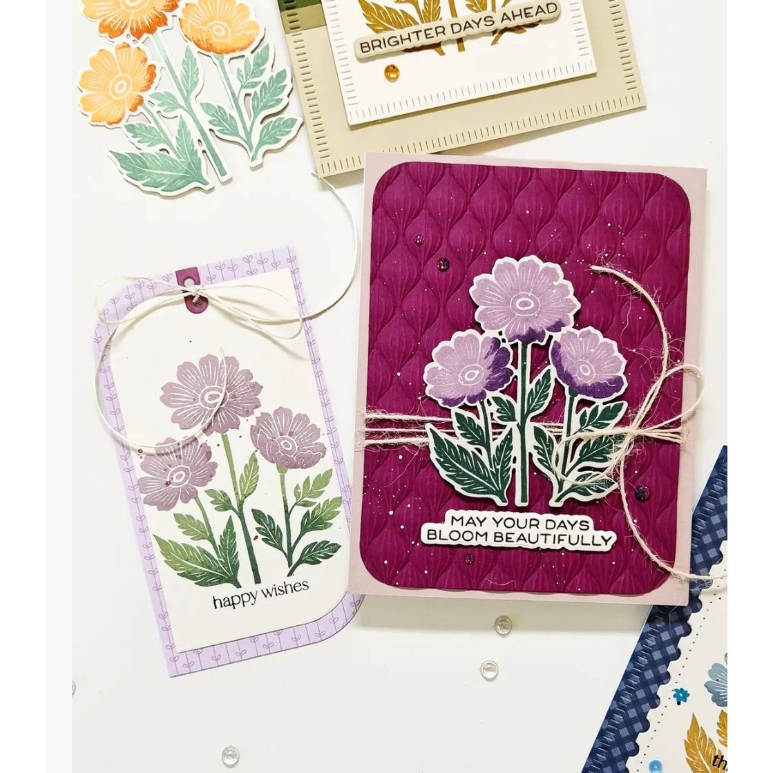 Simon Says Stamp Meandering Blooms Wafer Dies 1753sdc Happy Wishes Flowers Tag and Card Marge Yoon