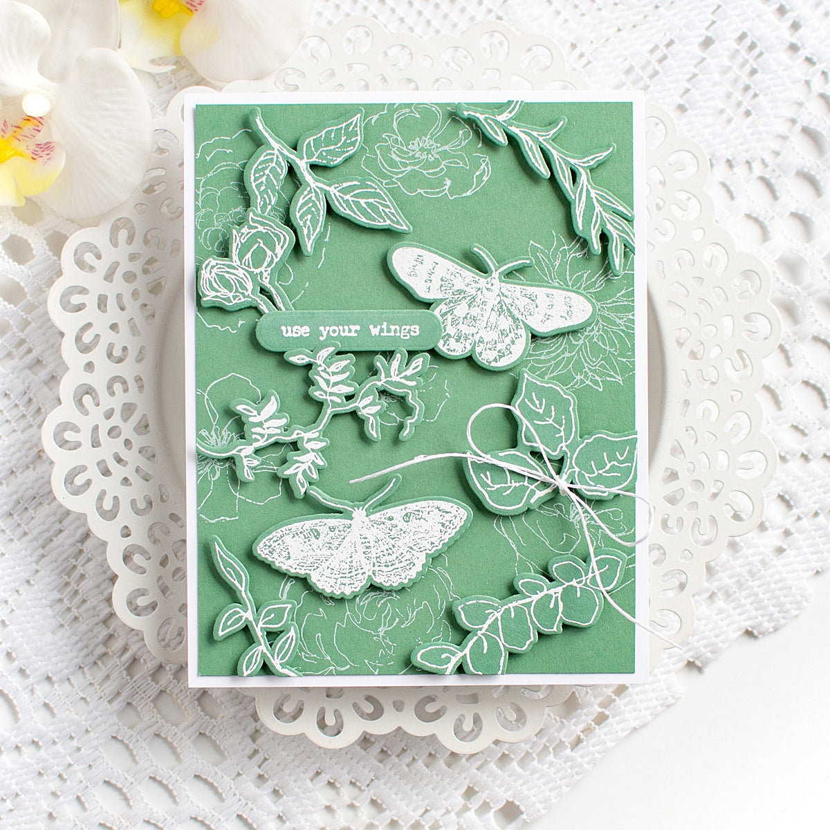 Simon Says Stamp Moth Study Wafer Dies 436sss Moth and Flowers Card Green Heather Hoffman | color-code:ALT03