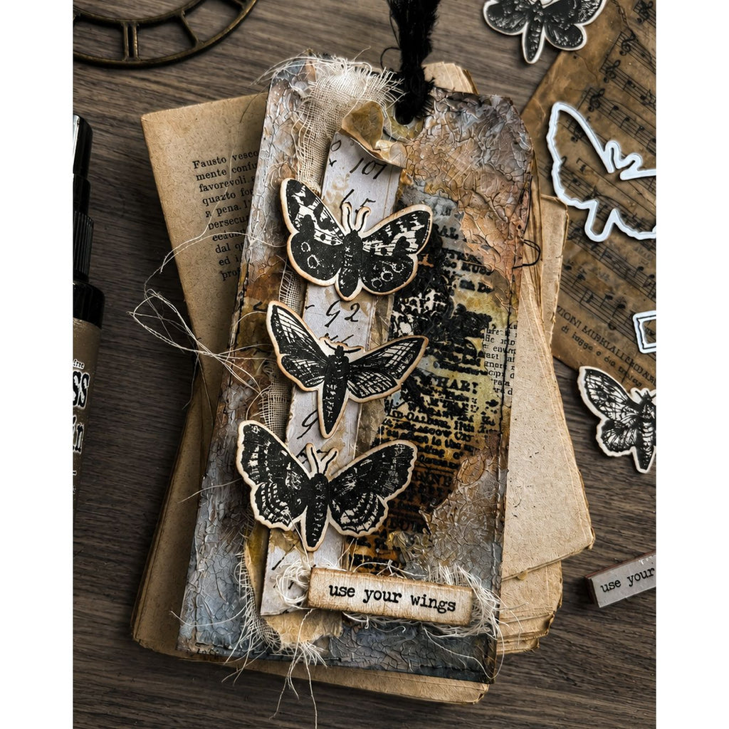 Simon Says Stamp Moth Study Wafer Dies 436sss Zoey Scarpelli Mixed Media Moth Tag