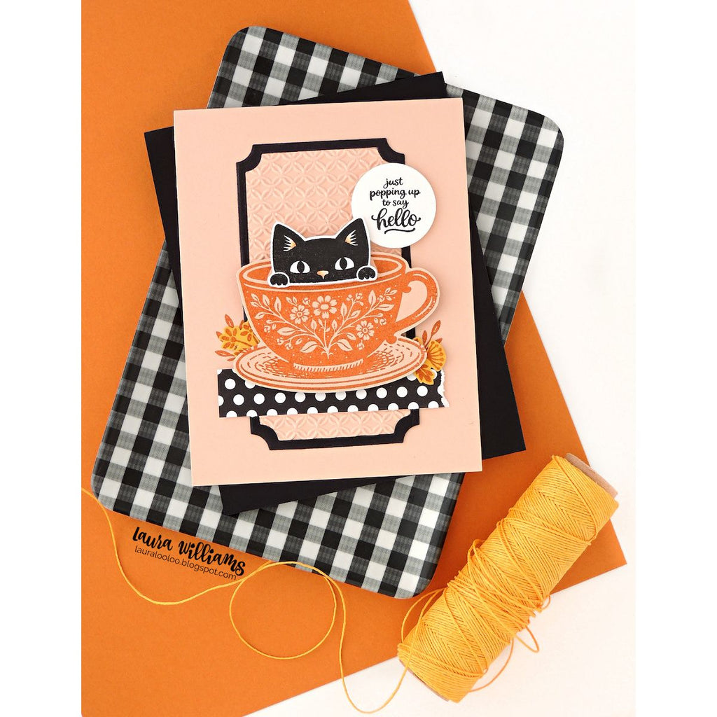 Simon Says Stamp Notched A7 Rectangles Wafer Dies 1416sd  Stamptember Laura Williams Cat in a Cup Card