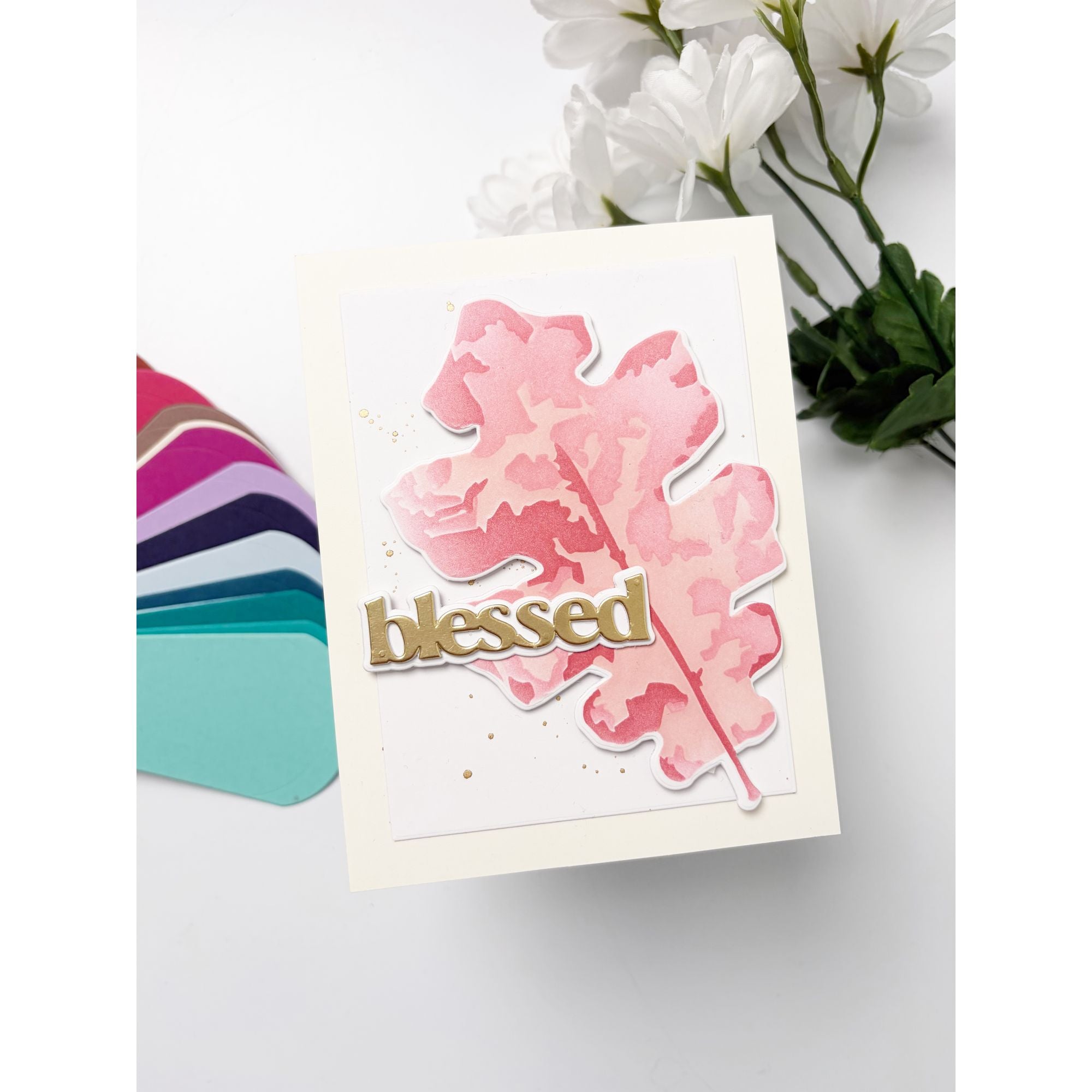 Simon Says Stamp Oak Leaf Wafer Dies 1631mdc Every Happiness Simeen Batra Pink Leaf Card