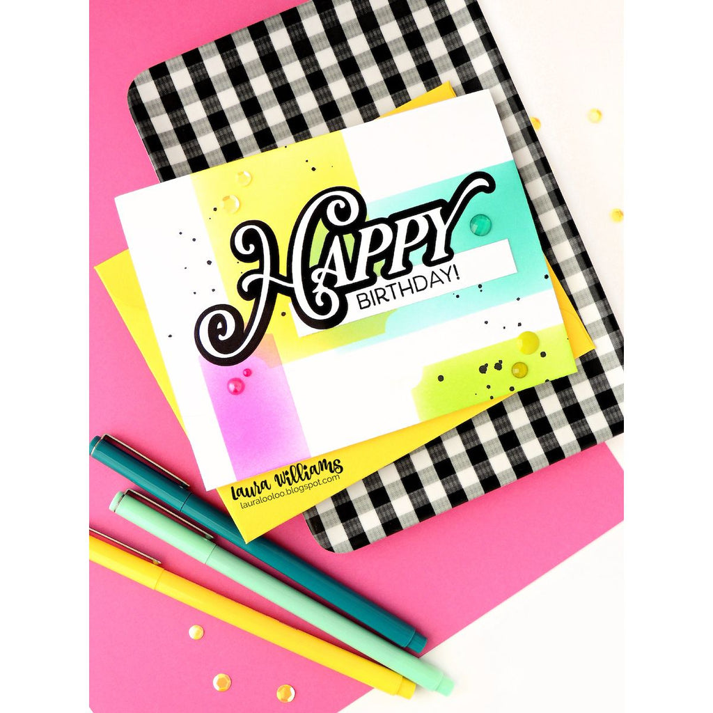 Simon Says Stamp Opulent Happy Wafer Dies 1673sdc Stamptember Laura Williams Birthday Card