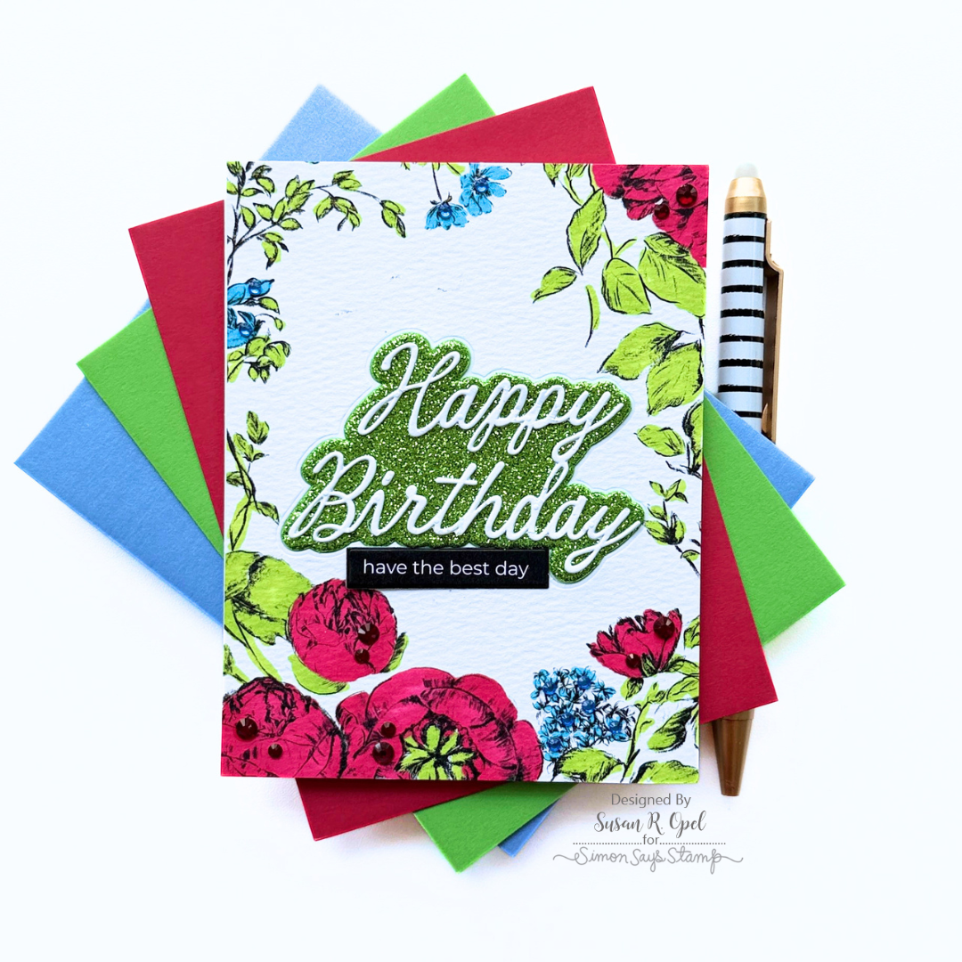 Simon Says Stamp Pack of 4 Watercolor Card Fronts Sketched Florals 1023sf Susan R. Opel Bold Flowers Birthday Card