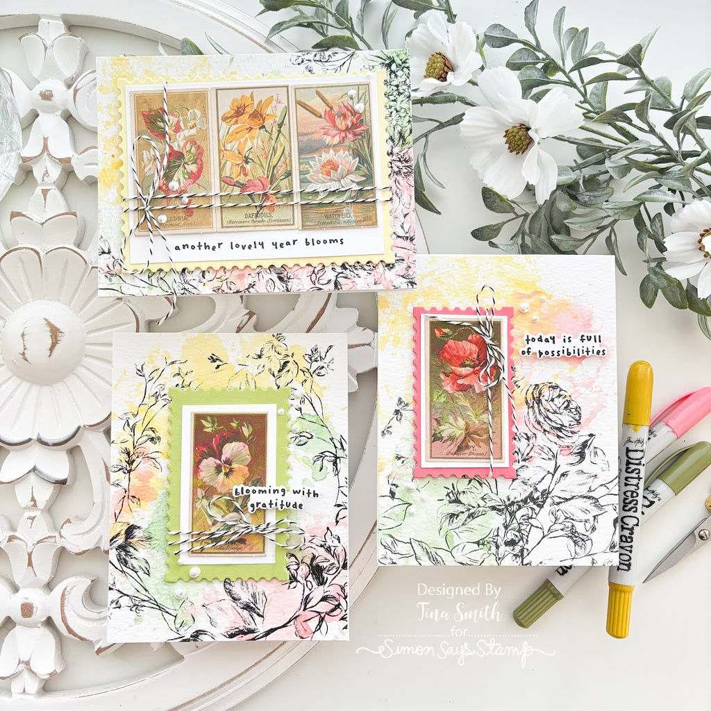 Simon Says Stamp Pack of 4 Watercolor Card Fronts Sketched Florals 1023sf Tina Smith Watercolored Vintage Floral Cards | color-code:ALT06