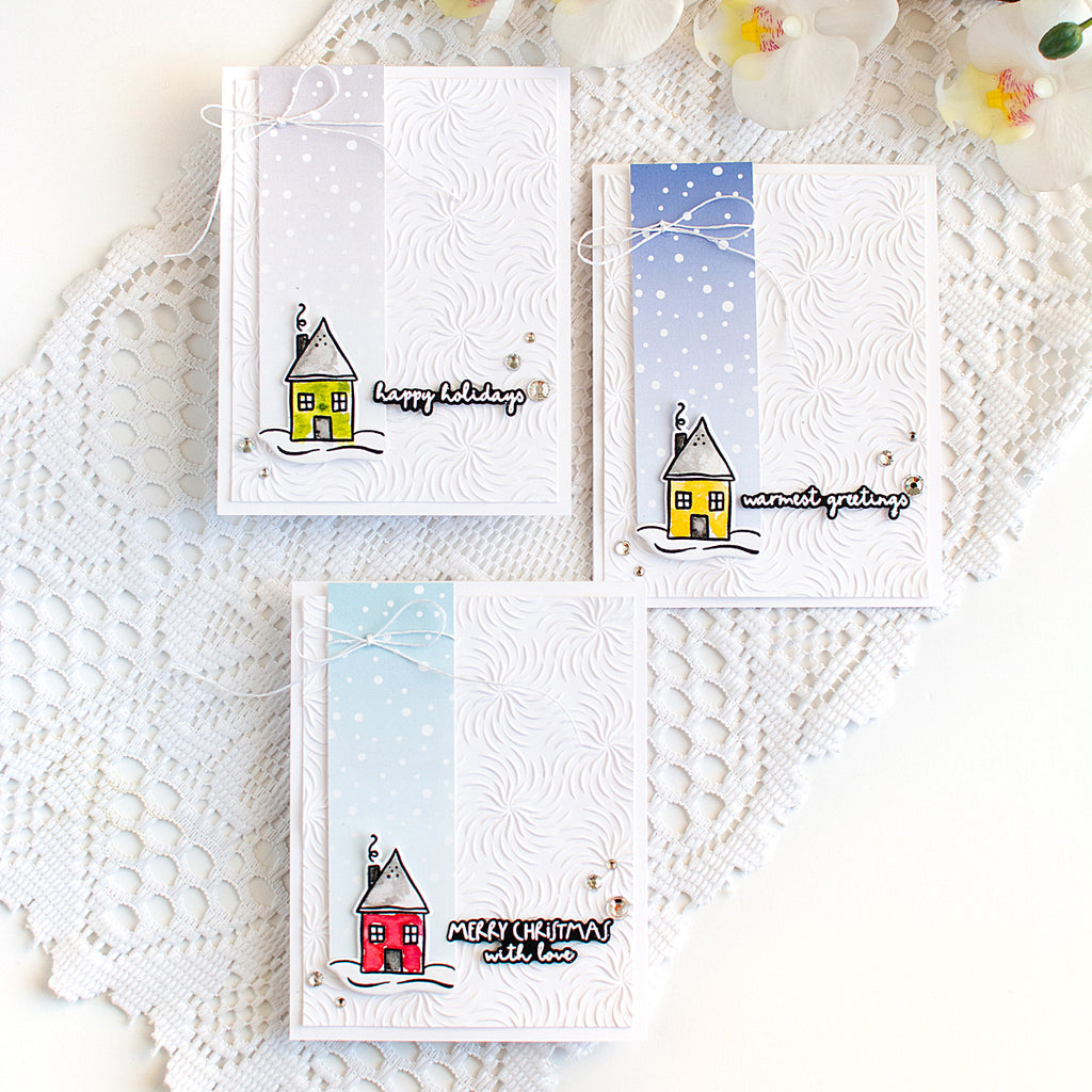 Simon Says Stamp Pack of 8 Card Fronts Snow Flurries 1025sf Heather Hoffman Cozy Holiday Home Card Set