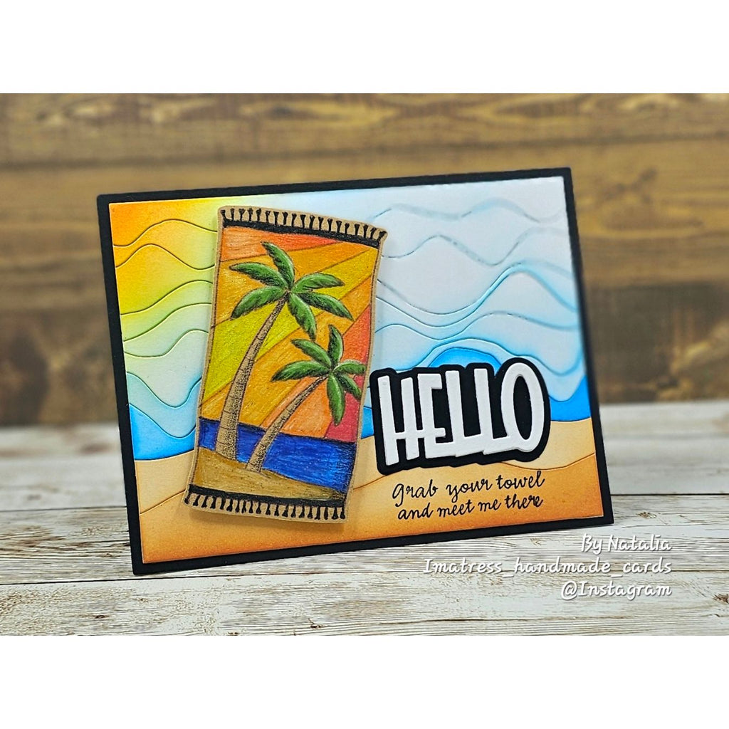 Simon Says Stamp Paper Cut Word Mix 1 Wafer Dies 1726sd Beach Towel Summer Hello Card Natalia Alton