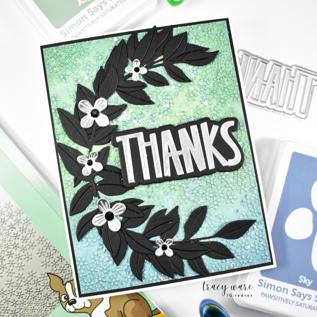 Simon Says Stamp Paper Cut Word Mix 1 Wafer Dies 1726sd Tracy Ware Leafy Swath Card | color-code:ALT01