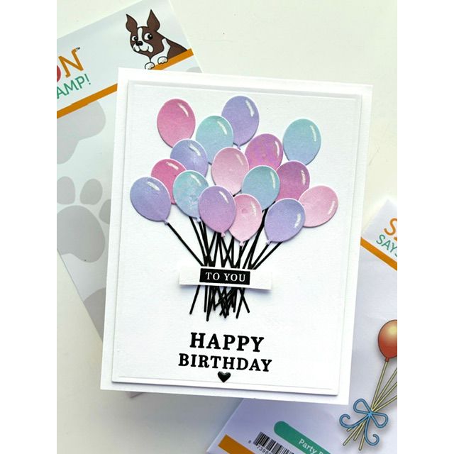 Simon Says Stamp Party Balloons Wafer Dies s1174 Stamptember Adriana Arminio Birthday Card