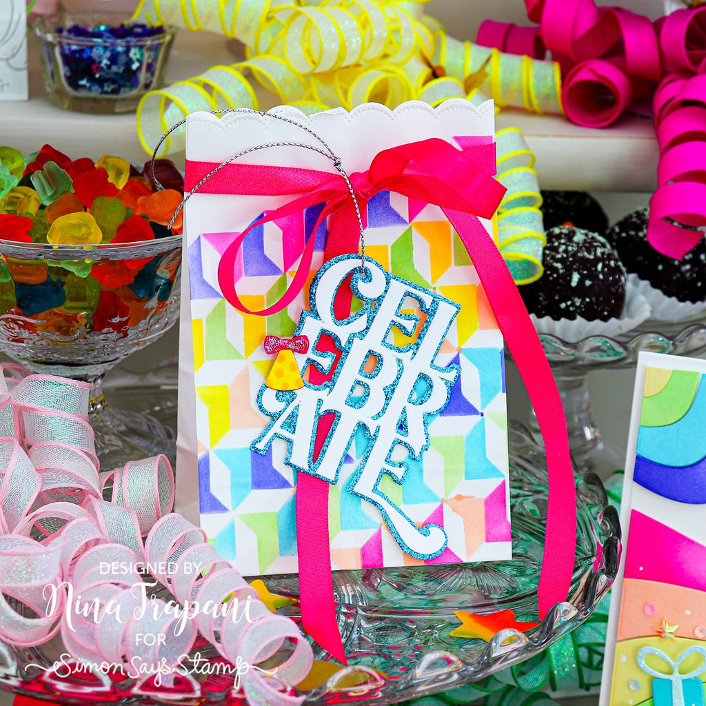 Simon Says Stamp Party Gifts and Bows Wafer Dies s1175 Stamptember Nina Trapani Bold Birthday Gift Bag