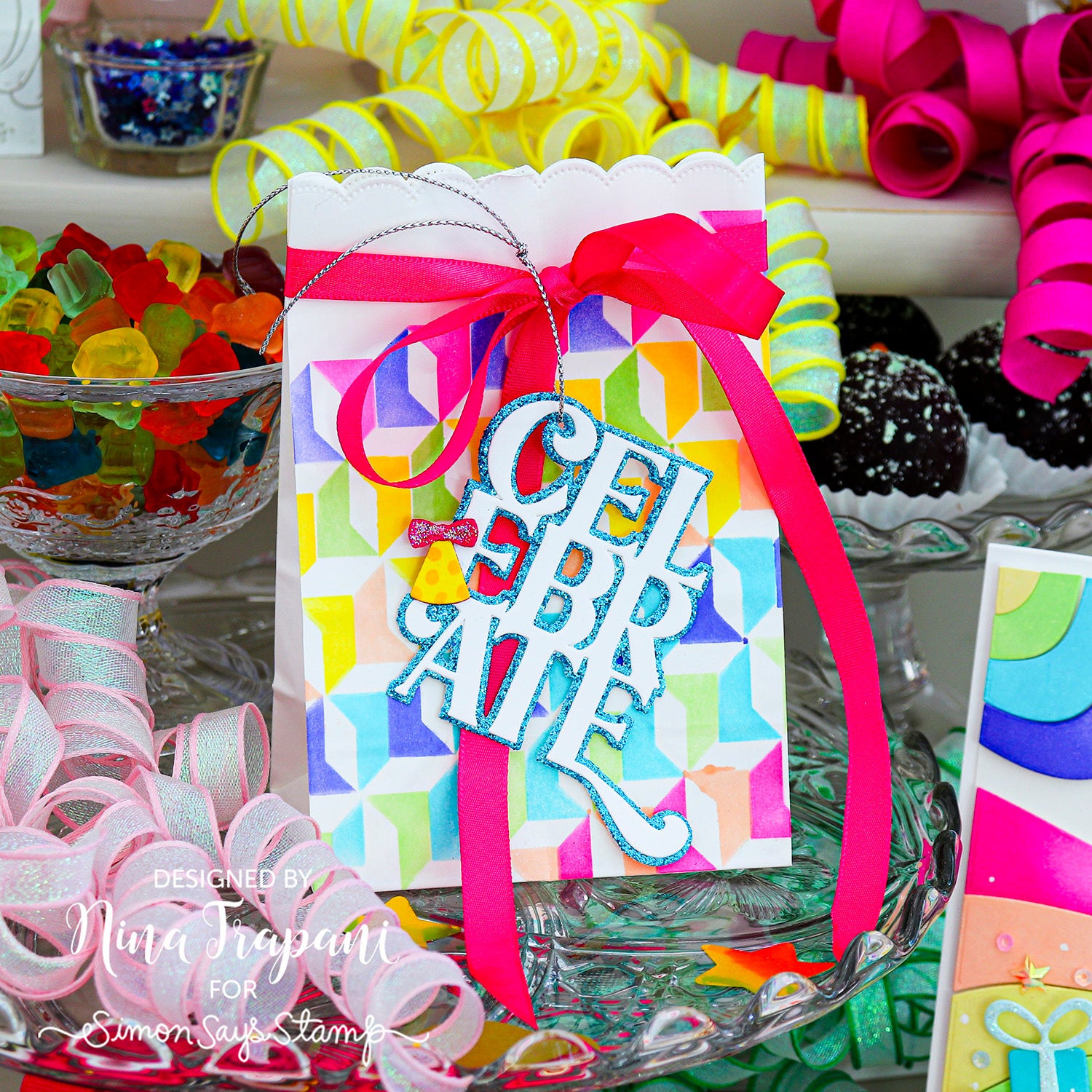 Simon Says Stamp Party Gifts and Bows Wafer Dies s1175 Stamptember Nina Trapani Bold Birthday Gift Bag
