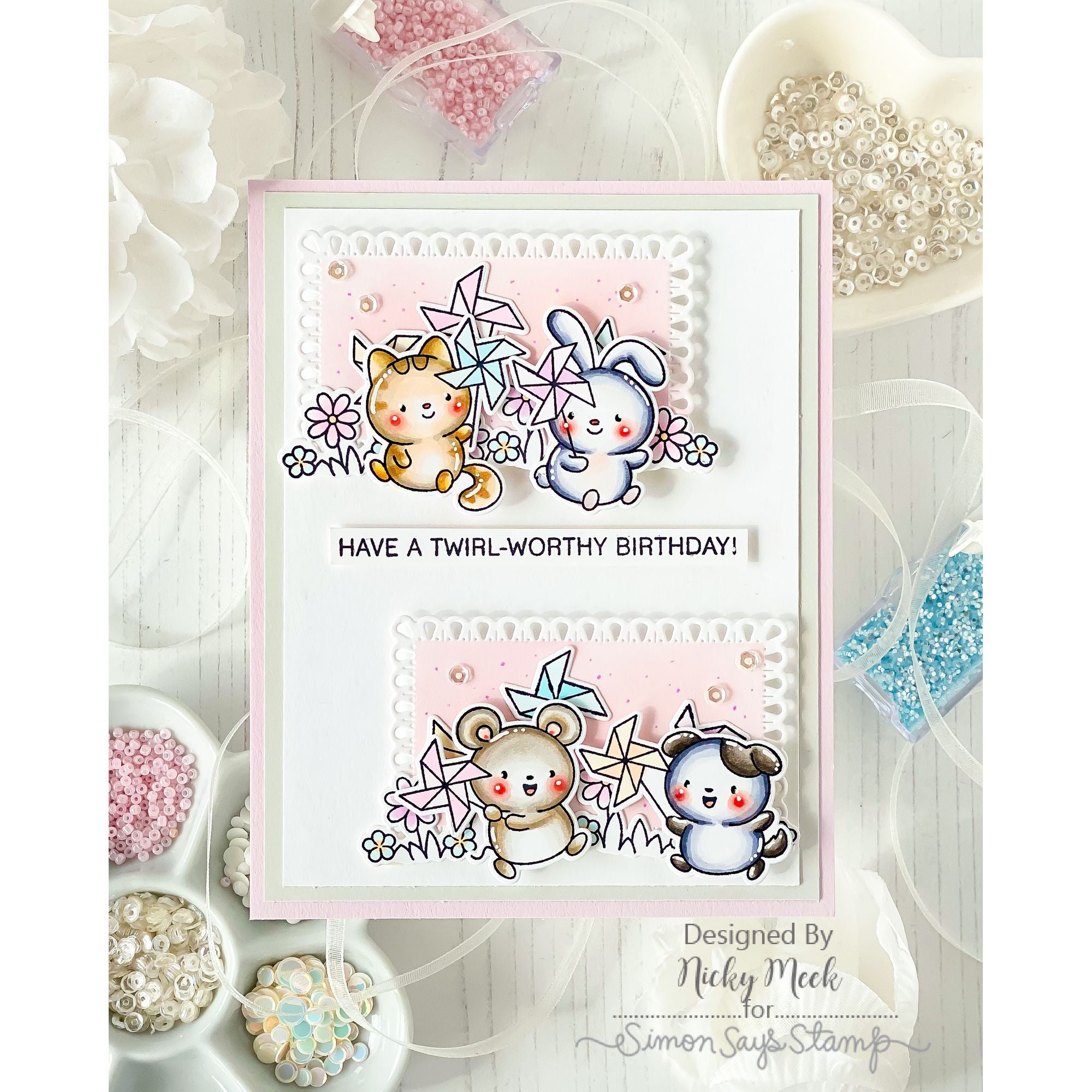 Simon Says Stamp Petal Point Frames Wafer Dies s1132 Every Happiness Nicky Meek Critters Card