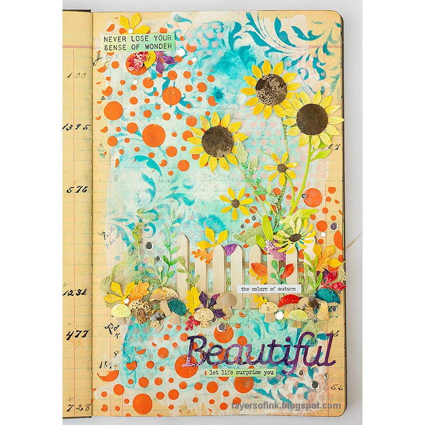 Simon Says Stamp Pocket Full of Mushrooms Wafer Dies s935 Festive Fun  Anna-Karin Evaldsson Beautiful Autumn Art Journal Page