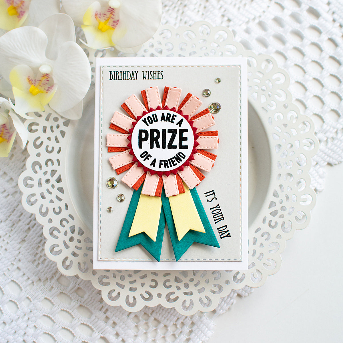 Simon Says Stamp Prize Ribbon Wafer Dies 1699sd Award Winning Friend Card Heather Hoffman | color-code:ALT05