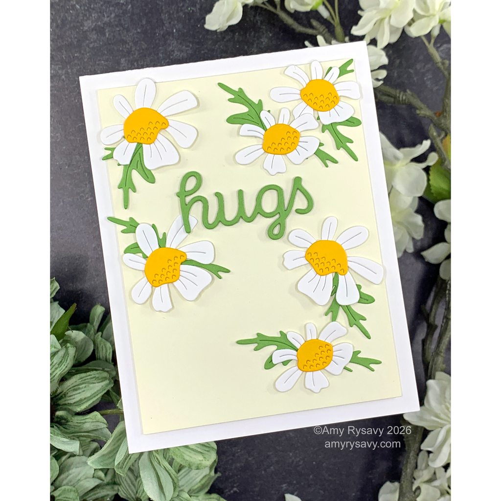 Simon Says Stamp Quirky Daisies Wafer Dies s1138 Shine On Amy Rysavy Cute Flowers Hugs Card