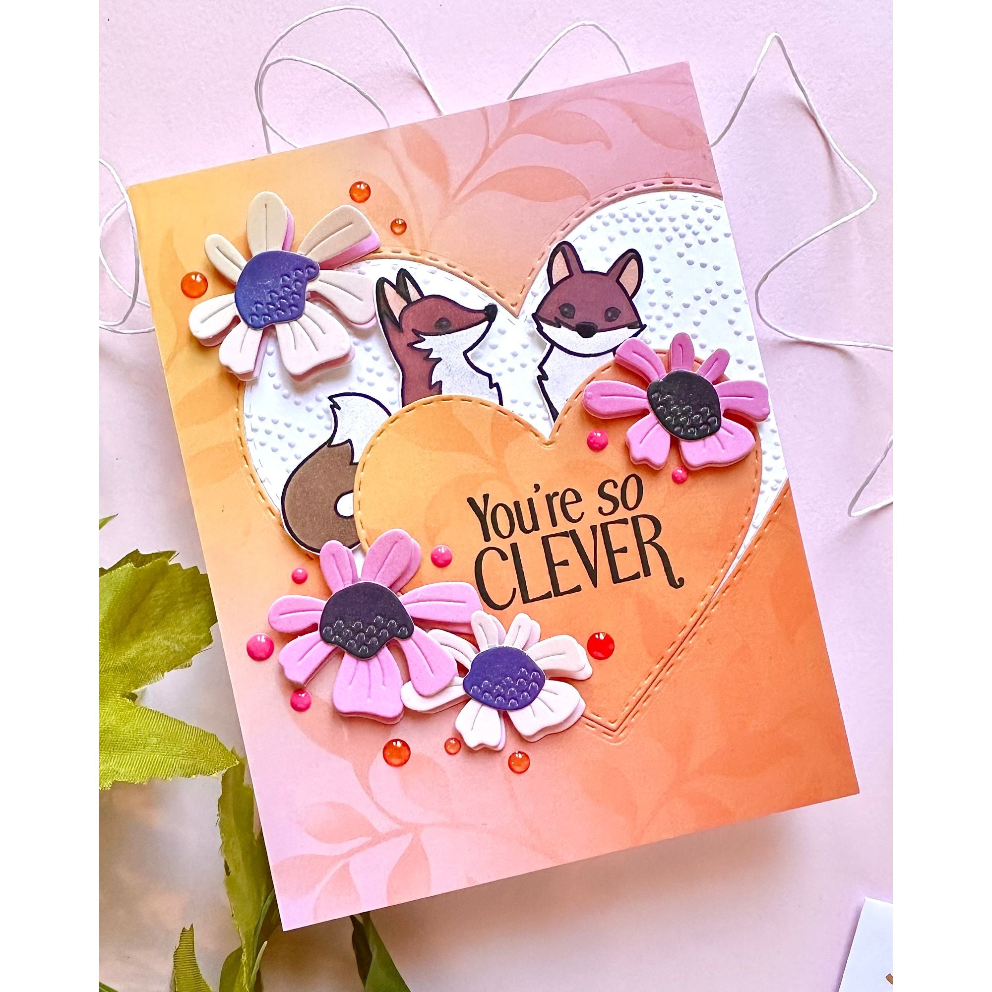 Simon Says Stamp Quirky Daisies Wafer Dies s1138 Shine On Clever Foxes and Flowers Card Enza Gudor