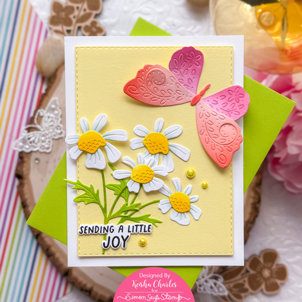 Simon Says Stamp Quirky Daisies Wafer Dies s1138 Shine On Sending Joy Butterfly and Flowers Card Keisha Charles