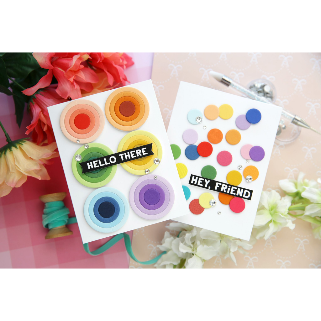 Simon Says Stamp Reverse Big Bold Headlines XL EZ Strips 1040ez Colorful Circles Friend Cards Laura Bassen