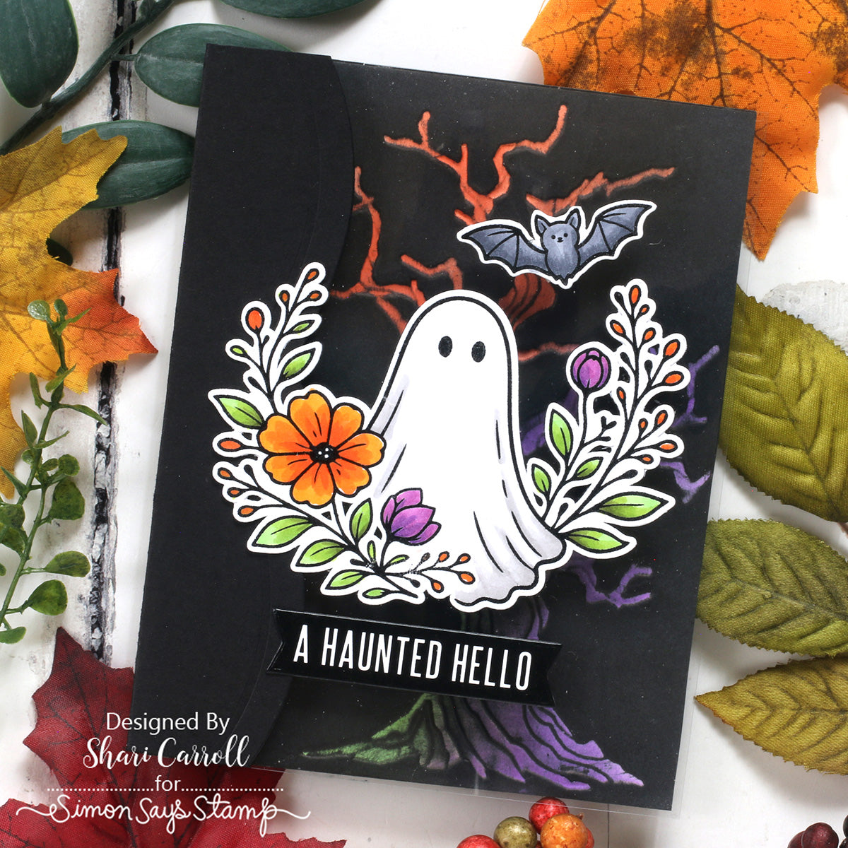 Simon Says Stamp Reverse Spooky Halloween EZ Strips 1042ez Stamptember Shari Carroll Ghostly Halloween Card