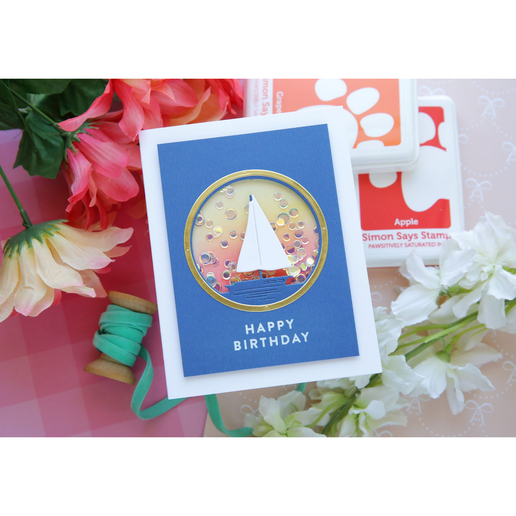 Simon Says Stamp Sailboat Circle Wafer Dies s1172 Shine On Laura Bassen Sailboat Shaker Birthday Card | color-code:ALT02