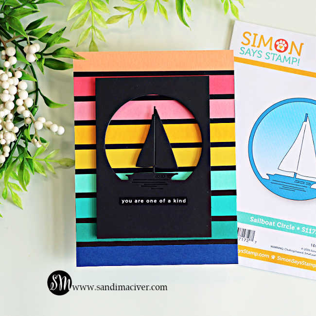 Simon Says Stamp Sailboat Circle Wafer Dies s1172 Shine On Sandi MacIver Bold Stripes Silhouette Card  | color-code:ALT04