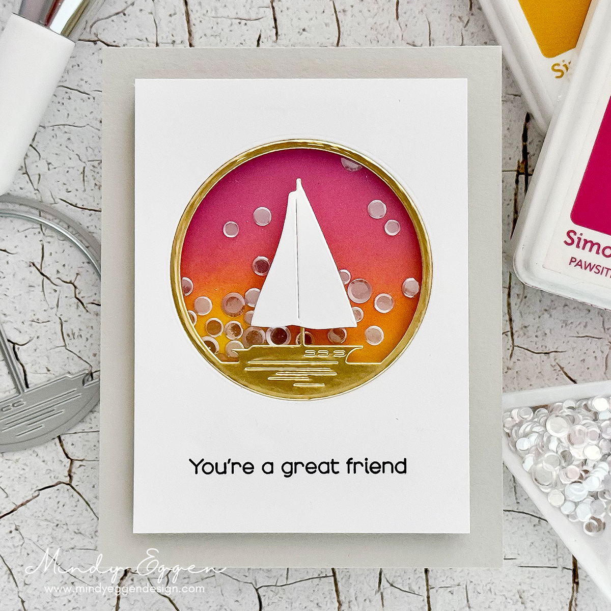 Simon Says Stamp Sailboat Circle Wafer Dies s1172 Shine On Summer Friend Shaker Card Mindy Eggen | color-code:ALT03