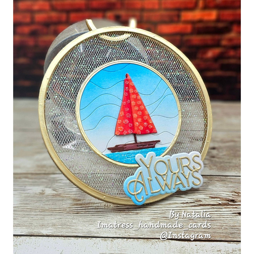 Simon Says Stamp Sailboat Circle Wafer Dies s1172 Shine On Yours Always Nautical box Natalia Alton