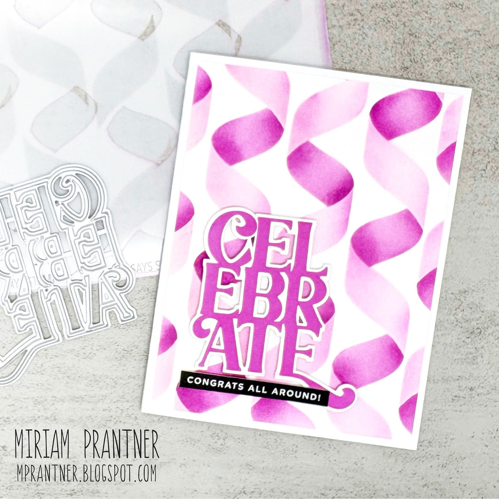Simon Says Stamp Set of 2 Stencils Background Streamers 1146mt Stamptember Miriam Prantner Celebrate Card