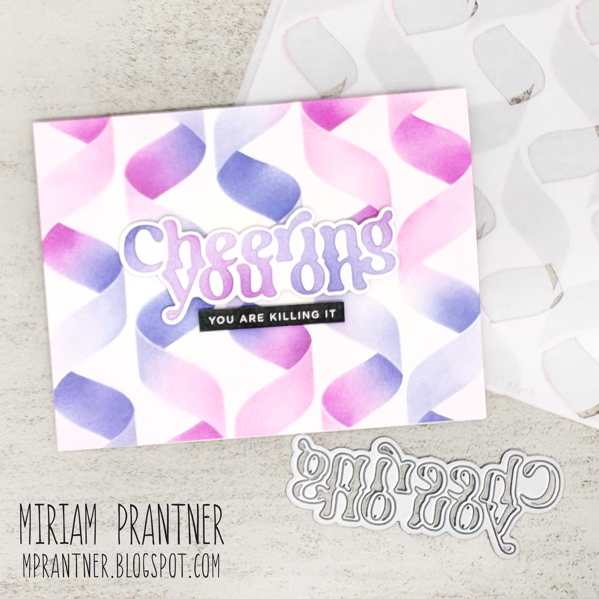 Simon Says Stamp Set of 2 Stencils Background Streamers 1146mt Stamptember Miriam Prantner Cheering You On Card