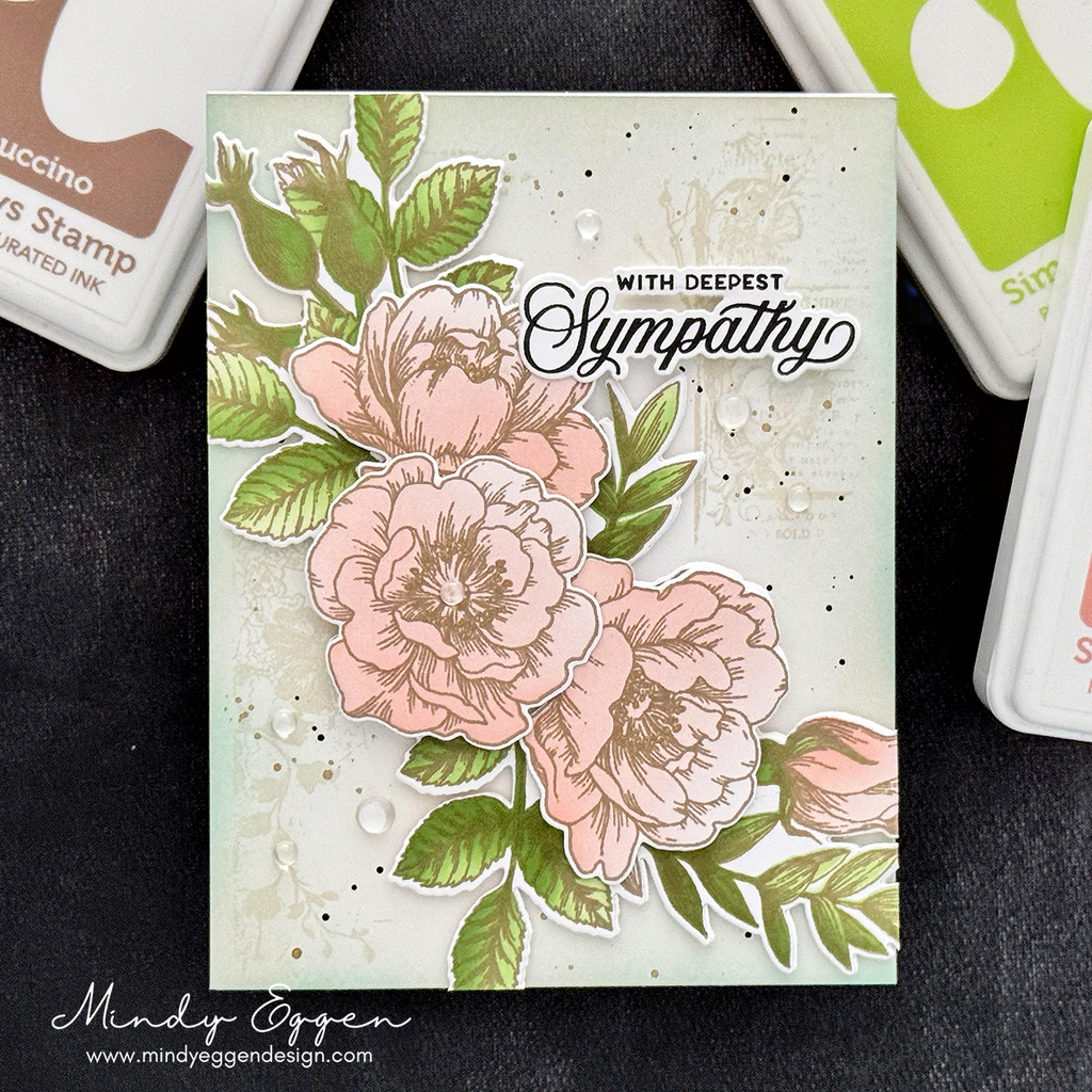Simon Says Stamp Set of 2 Stencils Beautiful Flowers 1153stc Shine On Mixed Media Sympathy Card Mindy Eggen | color-code:ALT01