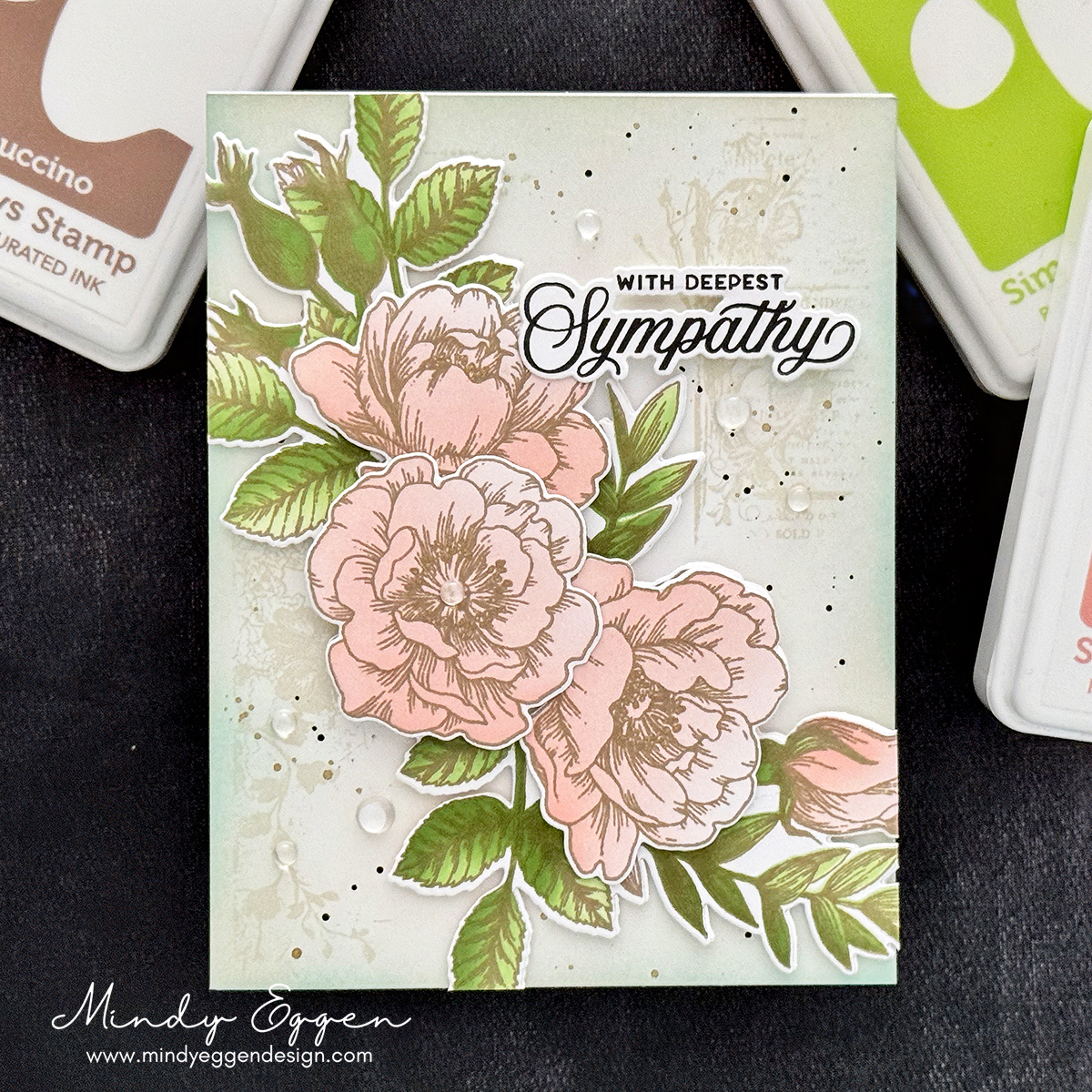 Simon Says Stamp Set of 2 Stencils Beautiful Flowers 1153stc Shine On Mixed Media Sympathy Card Mindy Eggen | color-code:ALT01