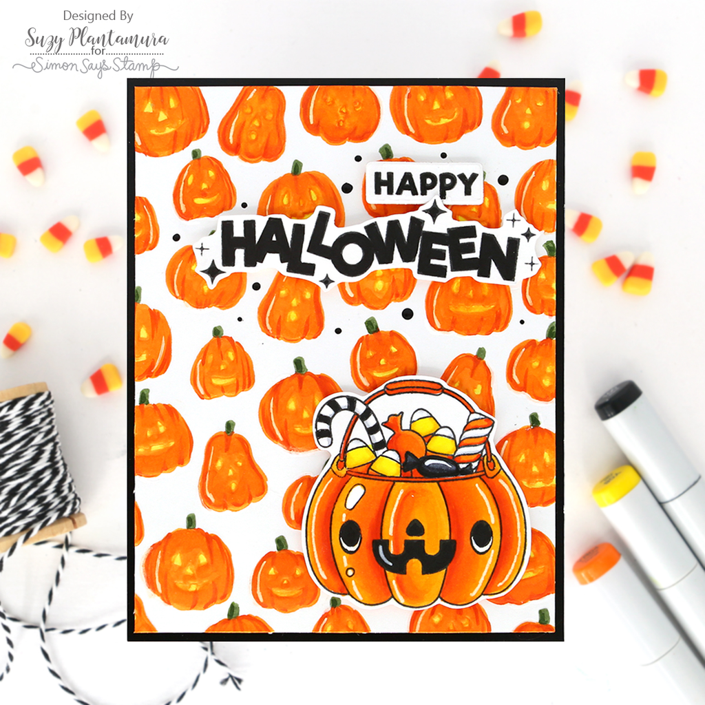 Simon Says Stamp Set of 2 Stencils Glowing Jack O Lanterns 1164stc Suzy Plantamura Cute Pumpkins Halloween Card