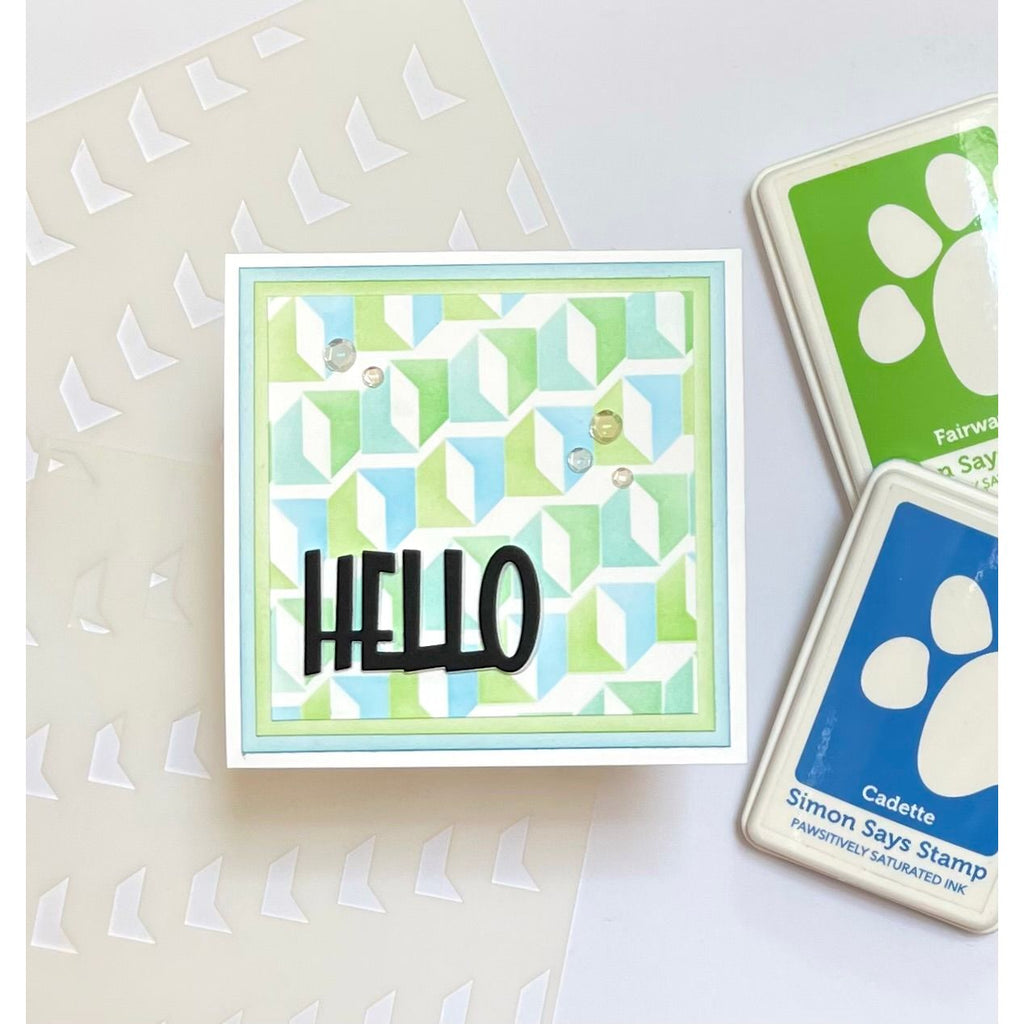 Simon Says Stamp Set of 2 Stencils Quilted Modern Star 1131mt Stamptember Barb Engler Square Hello Card 