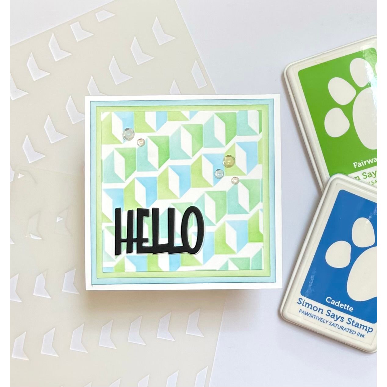 Simon Says Stamp Set of 2 Stencils Quilted Modern Star 1131mt Stamptember Barb Engler Square Hello Card 