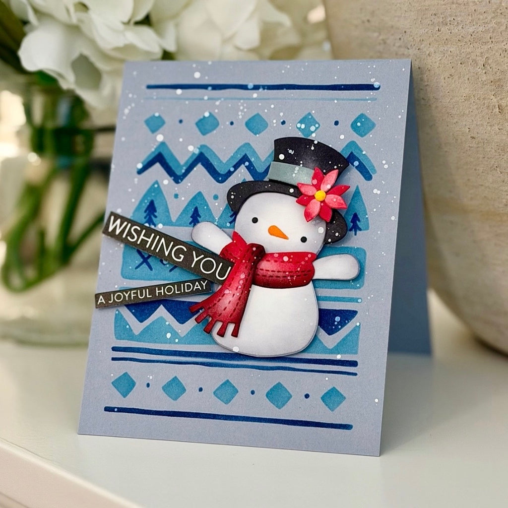 Simon Says Stamp Set of 2 Stencils Scandi Sweater 1170st Sending Cheer Joe Sysavath Nordic Snowman Holiday Card